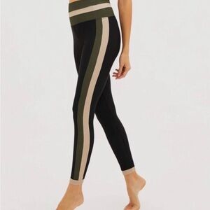 Beach Riot Black Olive andTan Striped Leggings Size Large